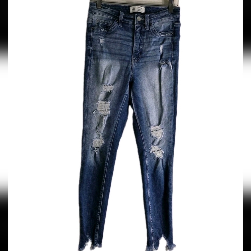 Bke Parker Universal Fit High Rise Ankle Skinny Distressed Blue Jeans